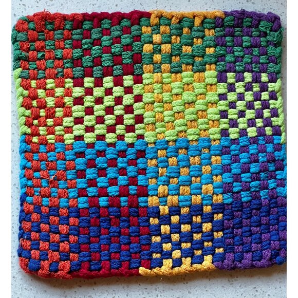 Handwoven Cotton Pot Holders Set Of 5 - Multicolor Large & Red/White/Blue Small - Picture 13 of 13